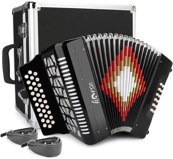 31 Key Accordion, 12 Bass 3-Row GCF Diatonic Accordion Instruments for Adults with Suitcase and Straps