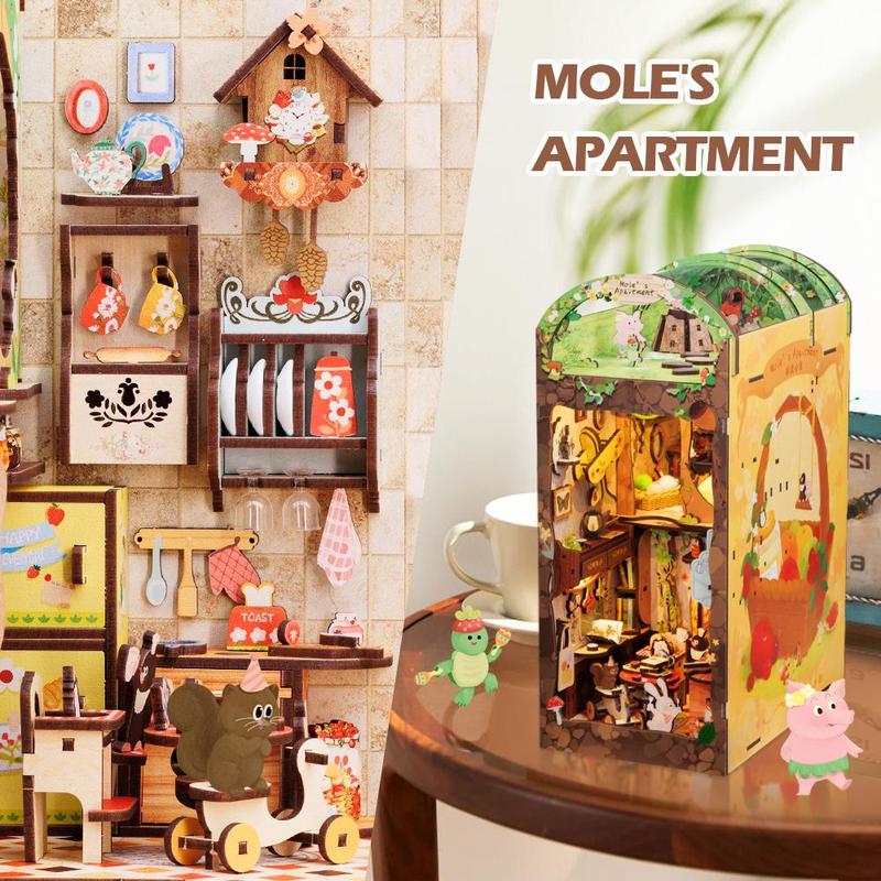 CUTEBEE DIY Book Nook Kit, DIY Dollhouse Booknook Bookshelf Insert Decor Alley, Bookends Model Build-Creativity Kit with LED Light(MOLE'S  APARTMENT)