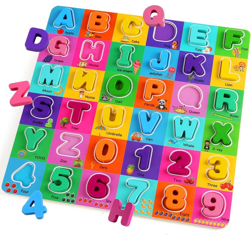 Wooden Alphabet Puzzles for Toddlers 2-4, Alphabet and Number Puzzle with ABC Learning for Toddlers 1-3, Preschool Learning Toys with Chunky ABC Puzzle Board for Girls Boys Kindergarten Ages 1 2 3 4