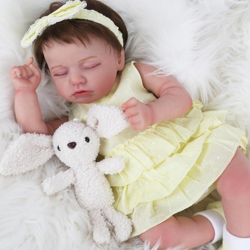 Woorory Baby Doll - Doris with Light Yellow Dress, Birthday Gift, Kids Gift, Girl Gift, Christmas Gift, Big Sister Gift, Realistic Reborn Doll - 20 Inch Sleeping Baby Soft Weighted Lifelike Newborn Doll with Cloth Body, Birthday Gift for Kids Age 3+