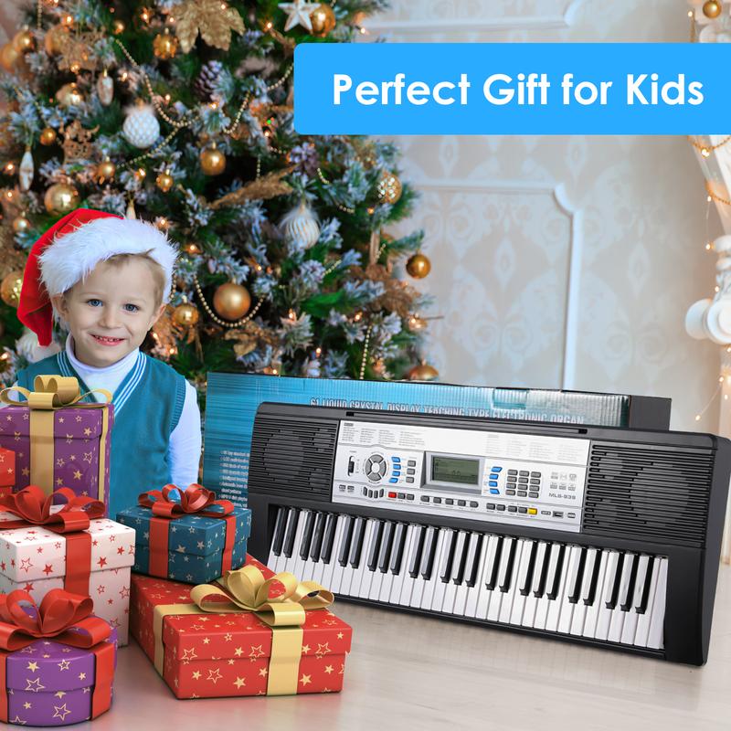 61-Key Electric Keyboard Piano for Beginners - Includes X-Stand, Stool, Microphone, Dual Power Supply, 3 Teaching Modes, LCD Display, and USB MIDI Support - Ideal for Christmas and Thanksgiving