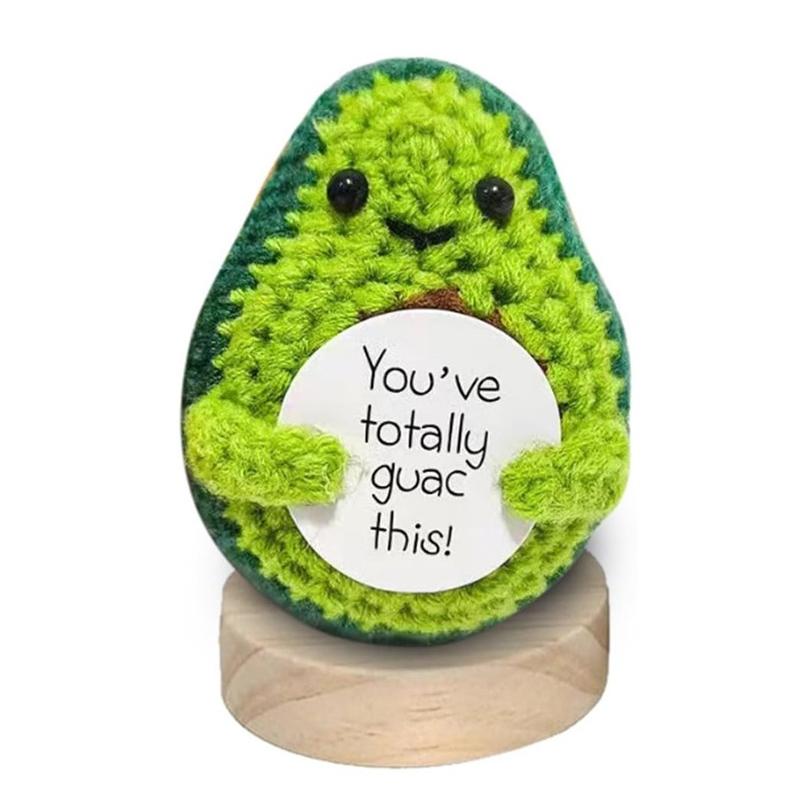 Mini Funny Positive Avocado Crochet with Base, Valentine's Day present 3 Inch Cute Wool Funny Knitted Positive avocado Doll Cheer up Decoration for Festival, Friends Party Decoration Encouragement