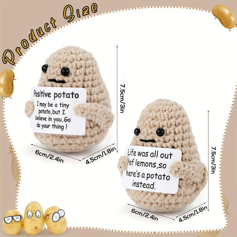 Emotional Support Mini Funny Positive Potato, 3 inch Knitted Potato Toy with Positive Card Creative Cute Wool Inspirational Potato Crochet Doll Cheer Up Gifts for Friends Party Valentine's Day Decoration Encouragement