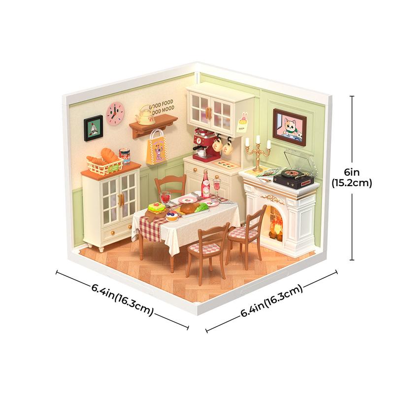 Rolife Warm Dining Room Plastic DIY Miniature House DW015B with LED Lights Plastic Craft Kit & Fun Decorative Ornament