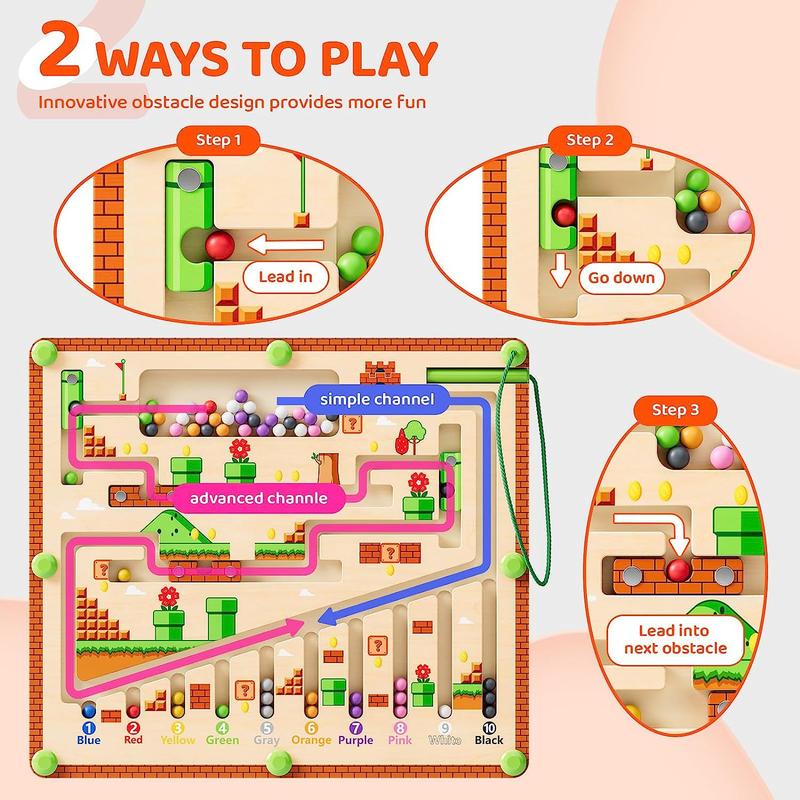 Magnetic Color and Number Maze, Montessori Toys for 3+ Year Old, Wooden Puzzle Activity Board, Fine Motor Skills Toys for Toddlers and Kids Boys Girls Preschoolers 3 4 5 Years Old