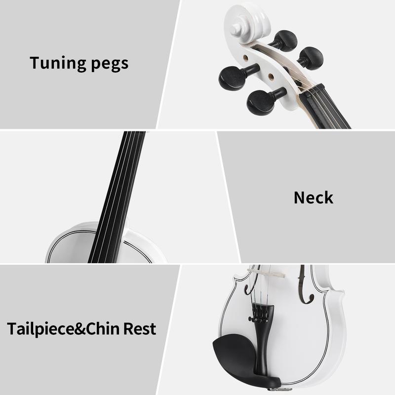 Upgraded Full Size 4 4 Violin Set for Adults Beginners Students with Hard Case,Violin Bow,Shoulder Rest,Rosin,Extra Strings and Sordine (White)