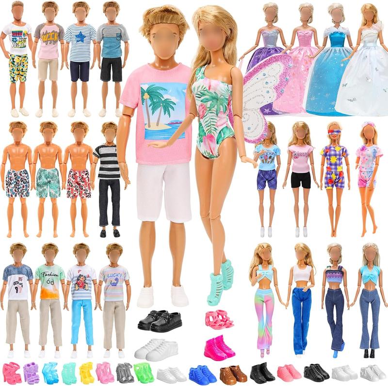 BARWA Lot 22 pcs Random Doll Clothes and Shoes Set for 11.5 inch Doll, Includ 3 PCS Boy Clothes + 5 Girl Clothes + 2 Girl Fashion Skirts + 2 Pairs for Boy Shoes + 10 Pairs of Girl Doll Shoes