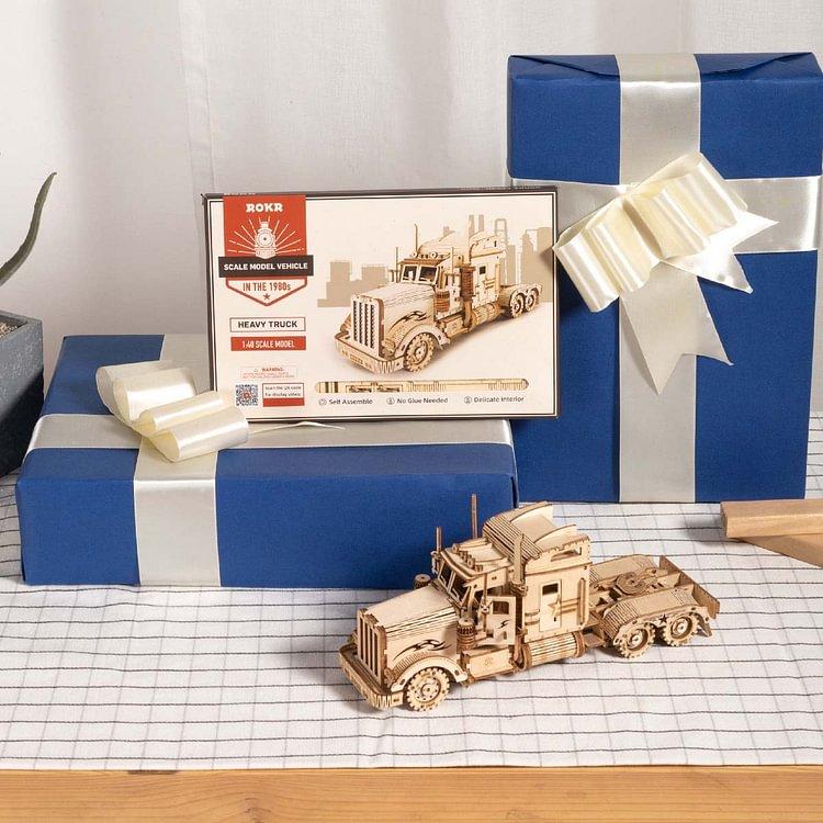 ROKR 3D Wooden Puzzle for Adults-Mechanical Car Model Kits-Brain Teaser Puzzles-Vehicle Building Kits-Unique Gift for Kids on Birthday Christmas Day(1:40 Scale)(MC502-Heavy Truck)