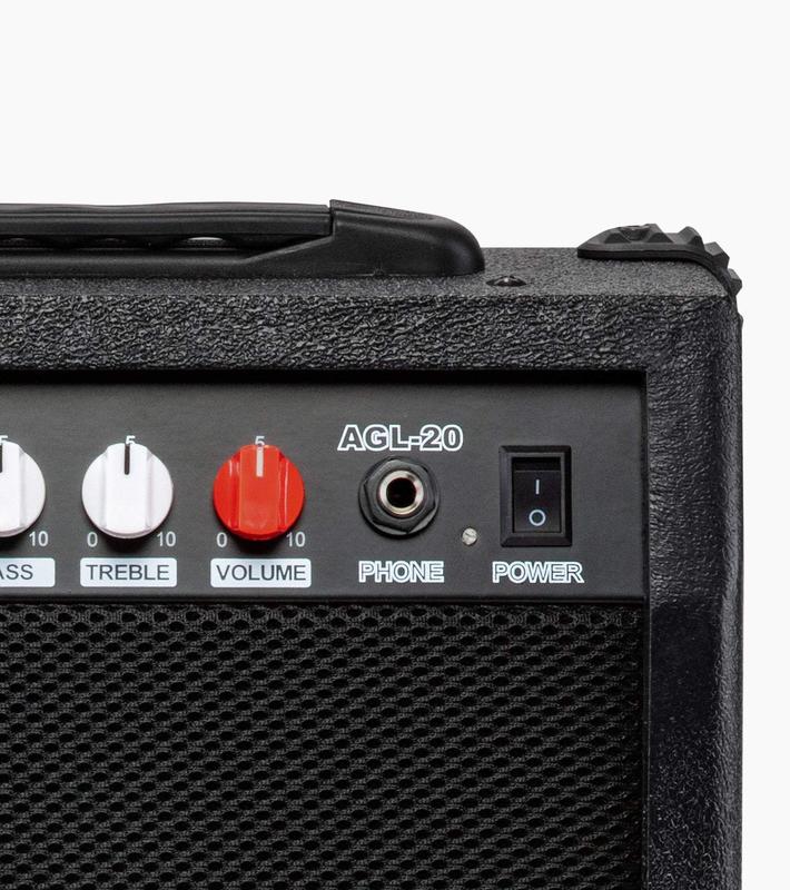 LyxPro Guitar Amp 20 Watt Amplifier Built in Speaker Headphone Jack and Aux Input Includes Gain Bass Treble Volume and Grind