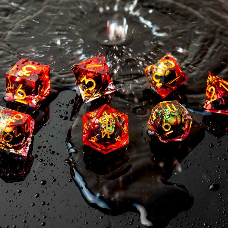 Beholder's Skull Handmade DND Dice Set - Cat Eye Liquid Core Polyhedral RPG Dice for Dungeons & Dragons