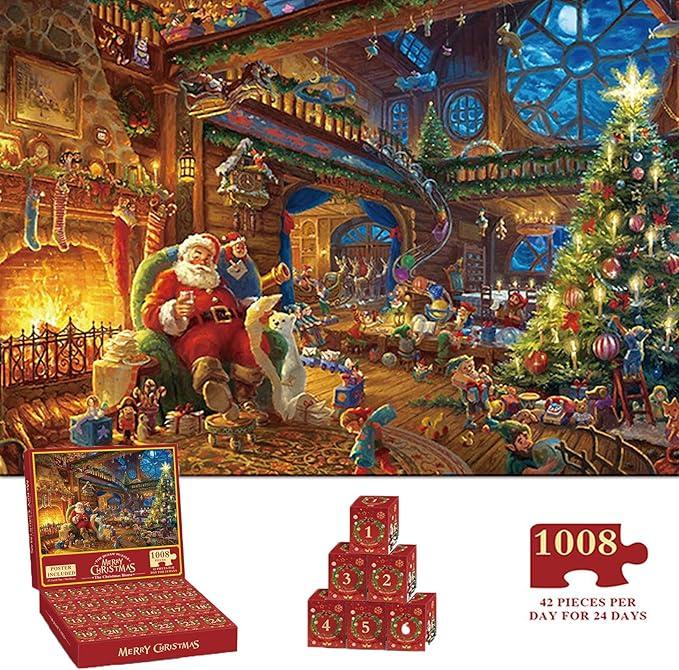 Advent Calendar Puzzles for Adults 1000 PiecesChristmas Countdown Jigsaw Puzzles, 2024Holiday Santa Puzzle with 24 Boxes