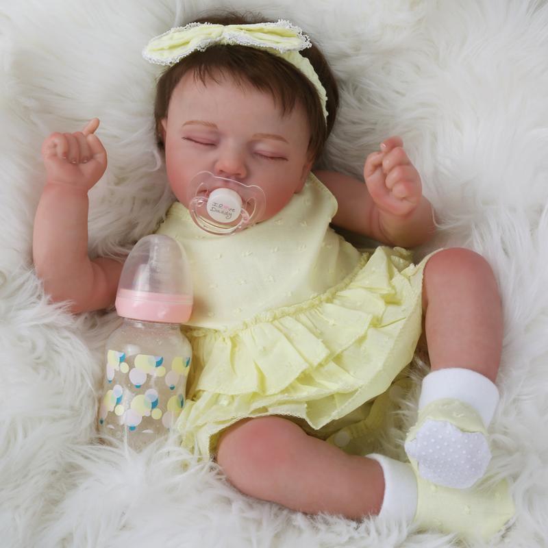 Woorory Baby Doll - Doris with Light Yellow Dress, Birthday Gift, Kids Gift, Girl Gift, Christmas Gift, Big Sister Gift, Realistic Reborn Doll - 20 Inch Sleeping Baby Soft Weighted Lifelike Newborn Doll with Cloth Body, Birthday Gift for Kids Age 3+