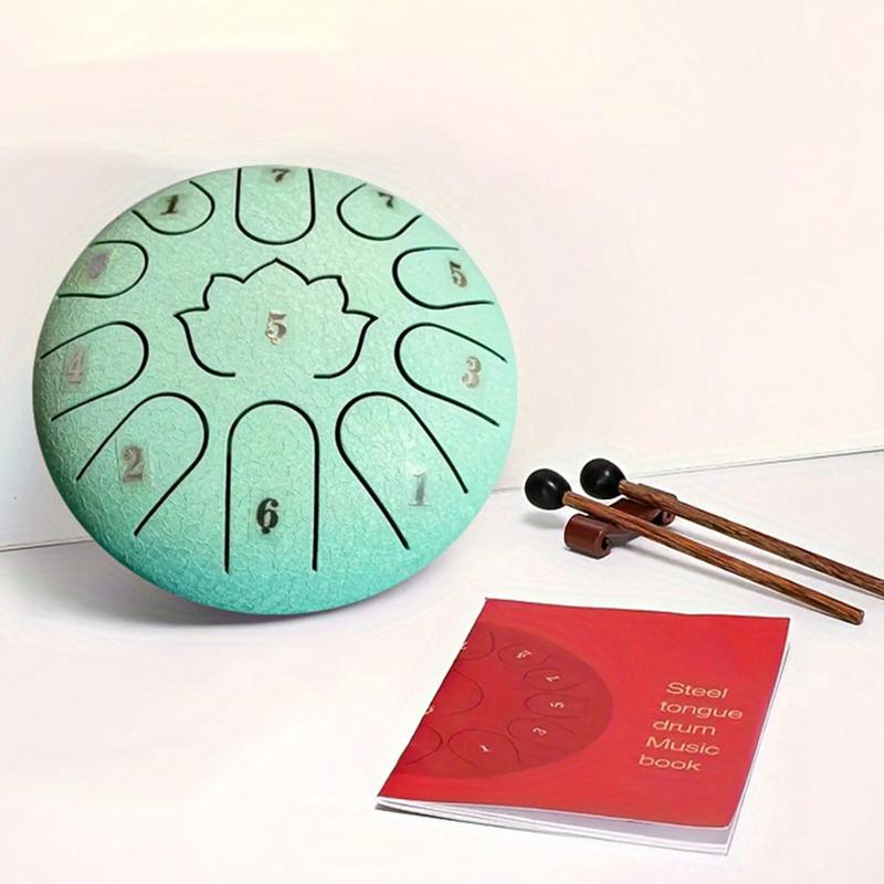 6 Inch 11 Note Hand Drum Set, 1 Set Steel Tongue Drum & Mallets & Mallet Holder & Sticker & Music Sheet, Musical Instrument for Meditation, Yoga & Camping