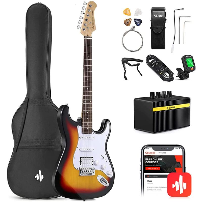 Donner DST-100 Full Size Electric Guitar Kit with Amplifier 39-Inch Solid Body HSS Pickup Beginner Set