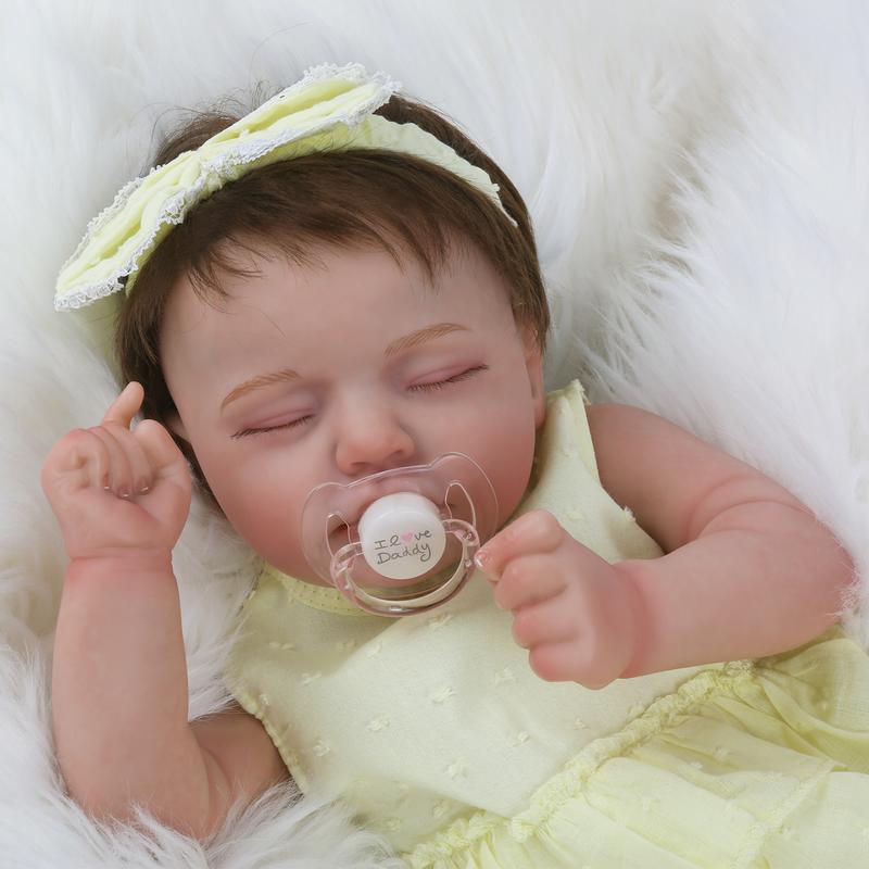 Woorory Baby Doll - Doris with Light Yellow Dress, Birthday Gift, Kids Gift, Girl Gift, Christmas Gift, Big Sister Gift, Realistic Reborn Doll - 20 Inch Sleeping Baby Soft Weighted Lifelike Newborn Doll with Cloth Body, Birthday Gift for Kids Age 3+