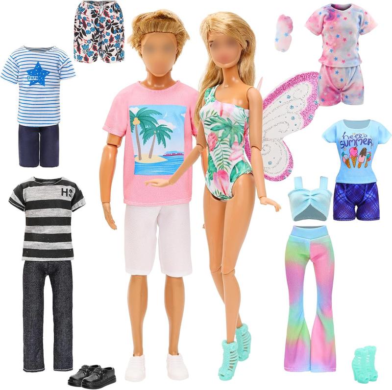 BARWA Lot 22 pcs Random Doll Clothes and Shoes Set for 11.5 inch Doll, Includ 3 PCS Boy Clothes + 5 Girl Clothes + 2 Girl Fashion Skirts + 2 Pairs for Boy Shoes + 10 Pairs of Girl Doll Shoes