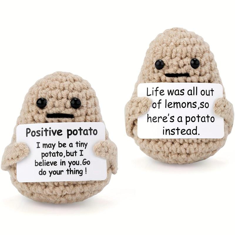 Emotional Support Mini Funny Positive Potato, 3 inch Knitted Potato Toy with Positive Card Creative Cute Wool Inspirational Potato Crochet Doll Cheer Up Gifts for Friends Party Valentine's Day Decoration Encouragement