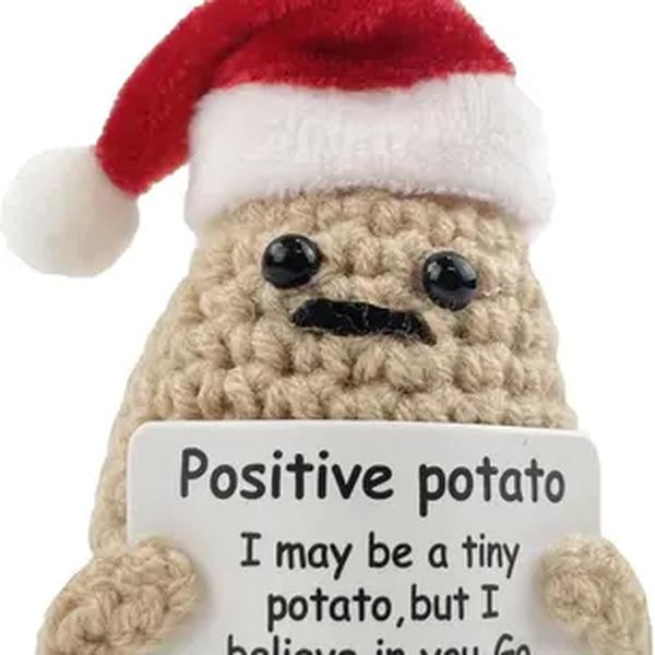 Emotional Support Mini Funny Positive Potato, 3 inch Knitted Potato Toy with Positive Card Creative Cute Wool Inspirational Potato Crochet Doll Cheer Up Gifts for Friends Party Valentine's Day Decoration Encouragement