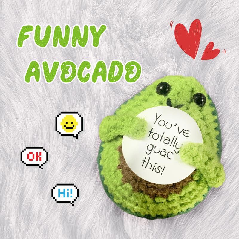 Mini Funny Positive Avocado Crochet with Base, Valentine's Day present 3 Inch Cute Wool Funny Knitted Positive avocado Doll Cheer up Decoration for Festival, Friends Party Decoration Encouragement