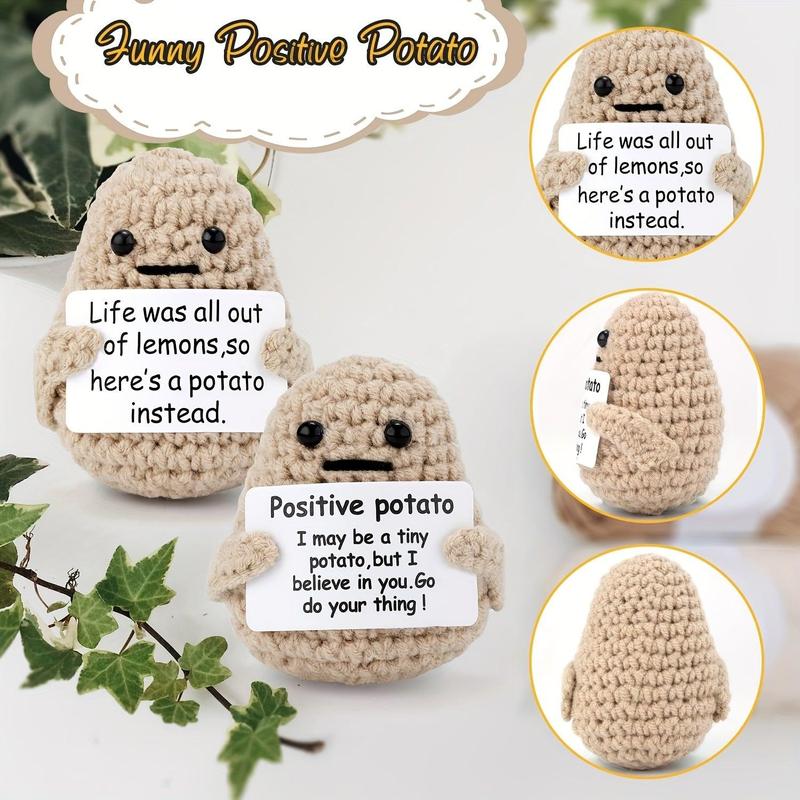 Emotional Support Mini Funny Positive Potato, 3 inch Knitted Potato Toy with Positive Card Creative Cute Wool Inspirational Potato Crochet Doll Cheer Up Gifts for Friends Party Valentine's Day Decoration Encouragement