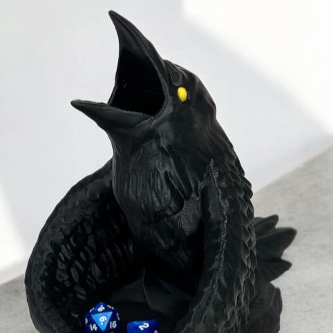 Black Raven Dice Tower Dungeons and Dragons Dice Roller 3d Printed Bird Dice Roller Full Color D&D Tabletop gaming RPG Roll Playing Game