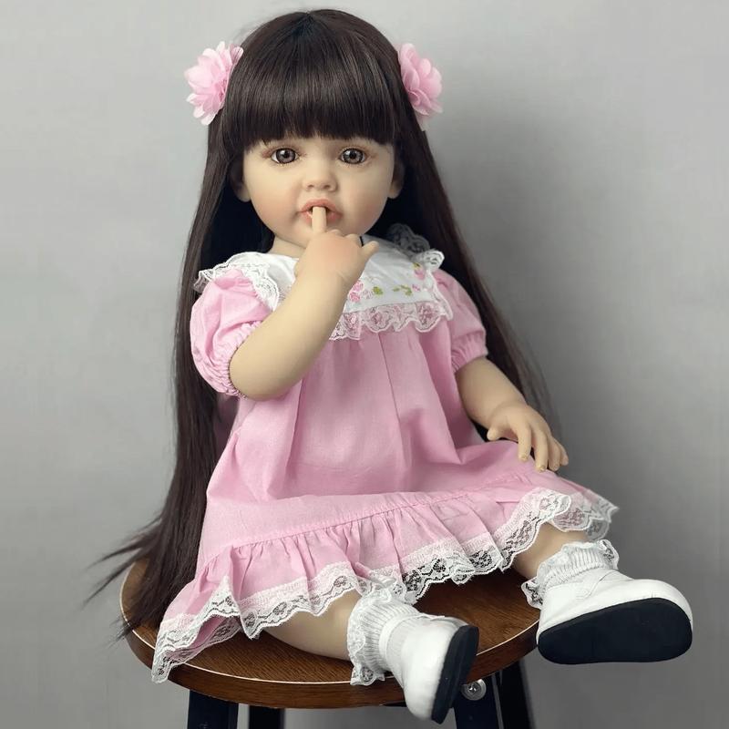 55cm Soft Silicone Reborn Baby Girl Doll Lifelike 22inch Princess Toddler Newborn Bebe Art Birthday Gift Toy for Children