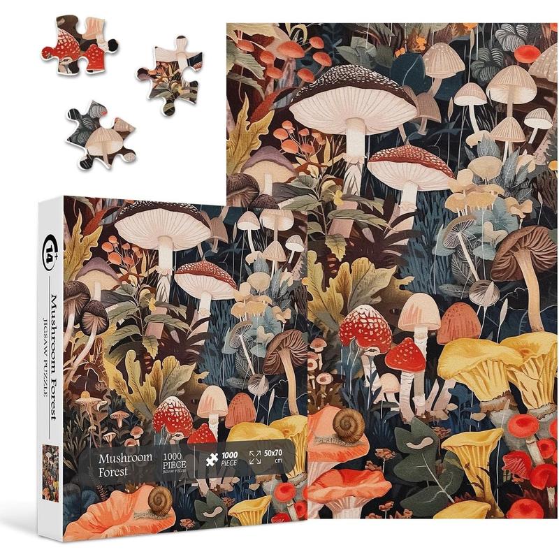 1000 or more pieces of adult retro mushroom puzzle, retro mushroom forest puzzle as mural decoration, difficult puzzle as home decoration