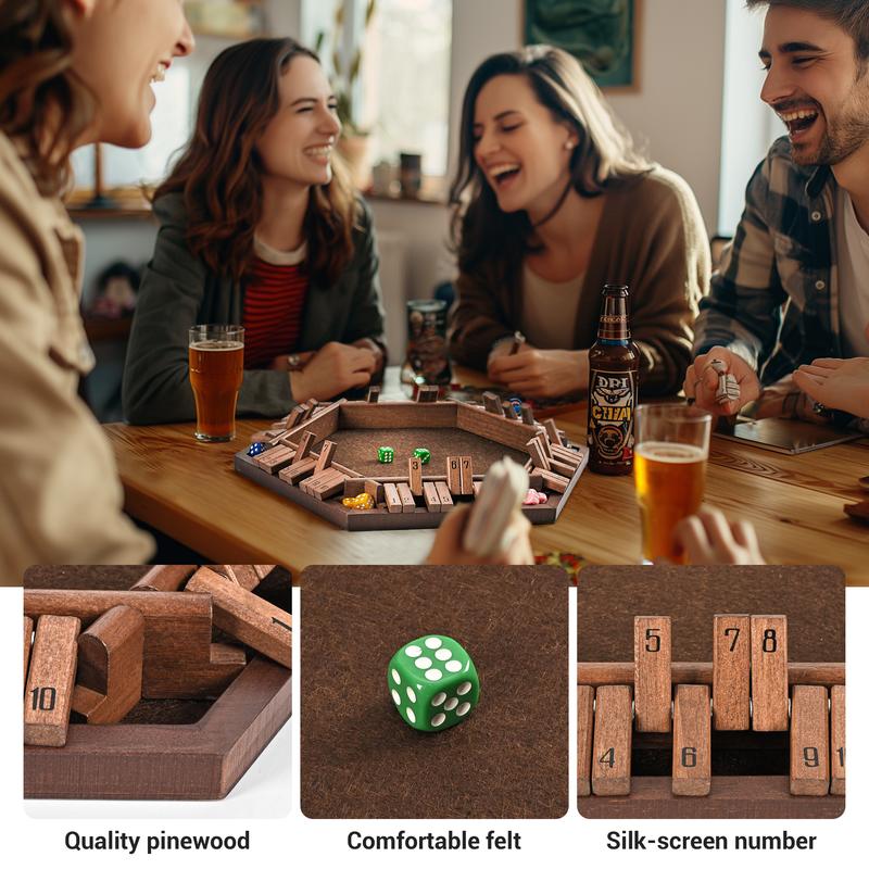 Shut The Box Game, Upgraded 1-6 Player Shut The Box for Adult and Kids, Shut The Box Game Wooden Dice Game -Addition Training, Fun for Family Game Night-Vintage Style