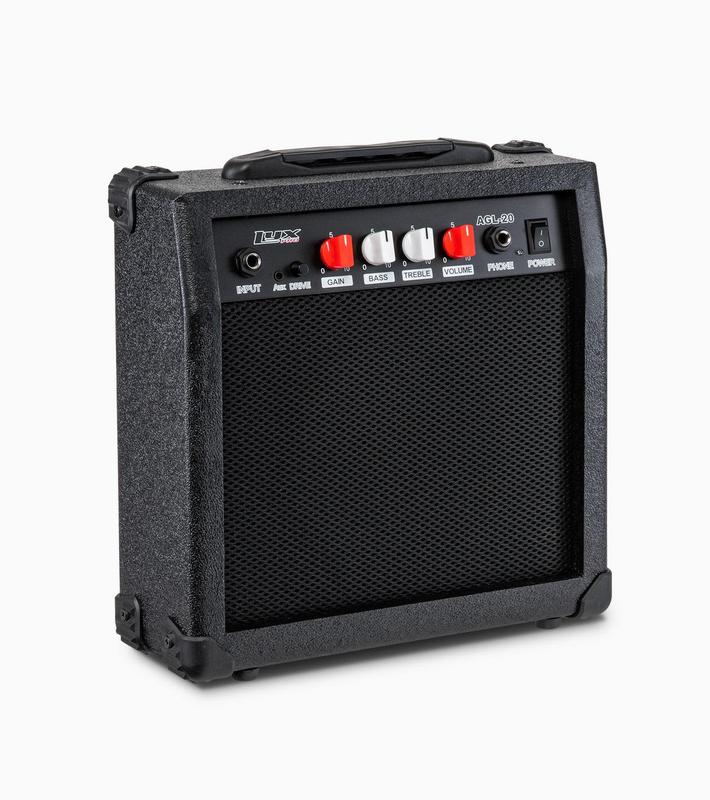 LyxPro Guitar Amp 20 Watt Amplifier Built in Speaker Headphone Jack and Aux Input Includes Gain Bass Treble Volume and Grind