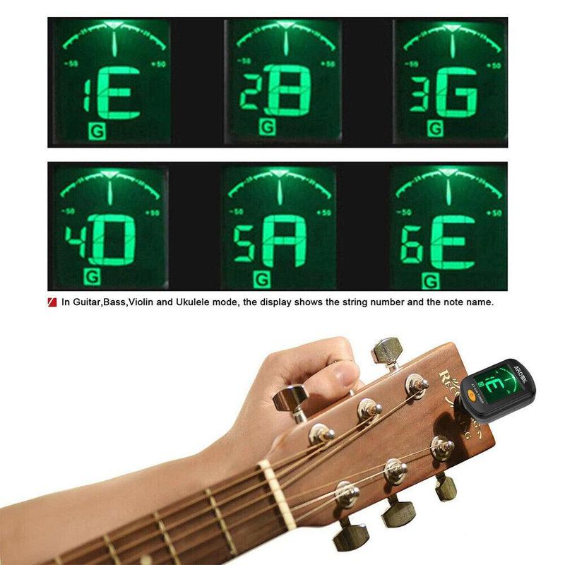 Clip-on Guitar Tuner, LCD Display Guitar Tuner with Dual-axis Rotation Design, Music Accessories for Guitar, Bass, Ukulele, Christmas Gift