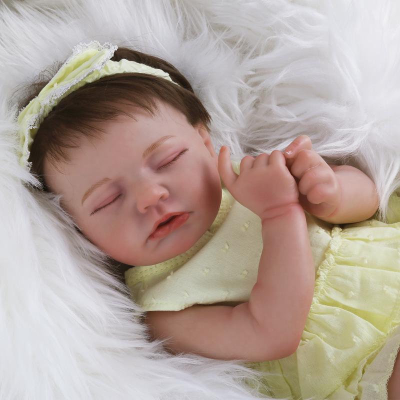 Woorory Baby Doll - Doris with Light Yellow Dress, Birthday Gift, Kids Gift, Girl Gift, Christmas Gift, Big Sister Gift, Realistic Reborn Doll - 20 Inch Sleeping Baby Soft Weighted Lifelike Newborn Doll with Cloth Body, Birthday Gift for Kids Age 3+