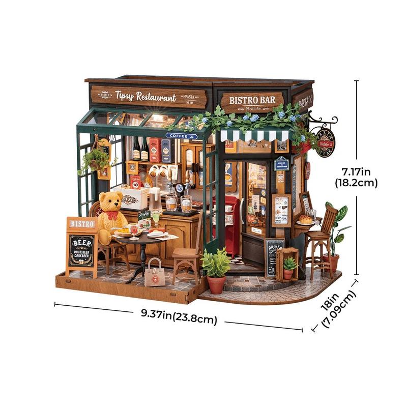 Rolife Tipsy Restaurant DIY Miniature House Mini Wooden Dollhouse Kit Tiny House Diorama Building Kits christmas 2024 ornament Craft Hobbies Gift