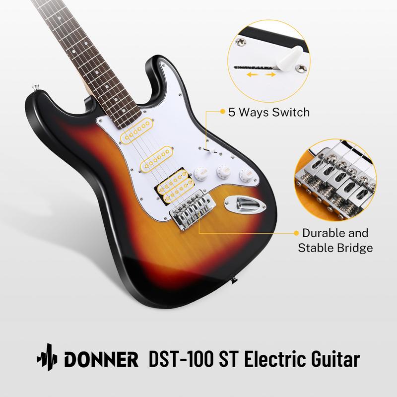 Donner DST-100 Full Size Electric Guitar Kit with Amplifier 39-Inch Solid Body HSS Pickup Beginner Set