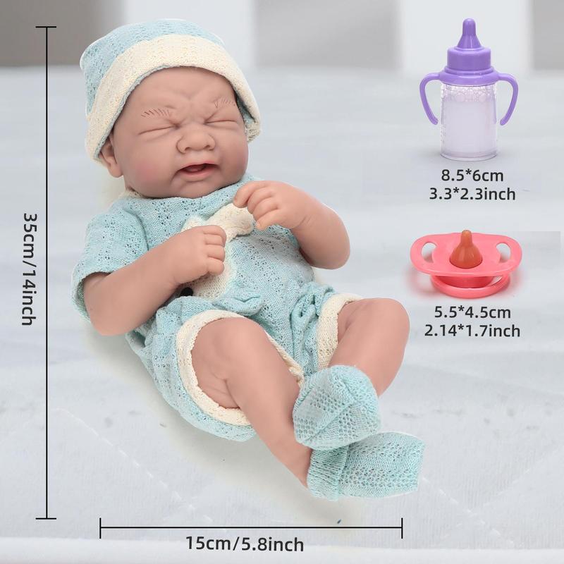 14 Inch Reborn Baby Doll with Clothes & Bottle & Pacifier, Realistic Newborn Doll, Pretend Play Toy for Kids, Birthday Holiday Gifts