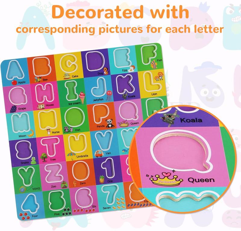 Wooden Alphabet Puzzles for Toddlers 2-4, Alphabet and Number Puzzle with ABC Learning for Toddlers 1-3, Preschool Learning Toys with Chunky ABC Puzzle Board for Girls Boys Kindergarten Ages 1 2 3 4