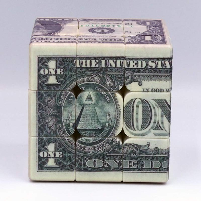 Dollar Notes Bill Pattern Magic Cube Puzzle,IQ Games Puzzles Relief Effect Teens Adult Toys,5.6cm 2.2