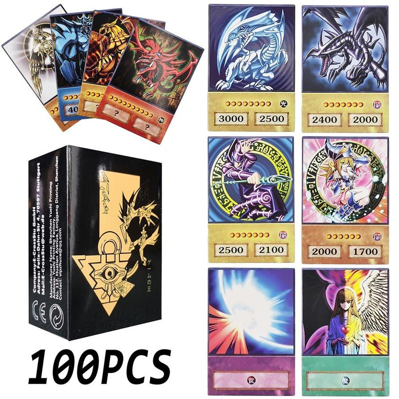 Set of 100 Yu-Gi-Oh Cards - Blue Eyes, Dark Magician, Exodia, Obelisk, Slifer, Ra Proxy Cards - Perfect for Gifts & Toys