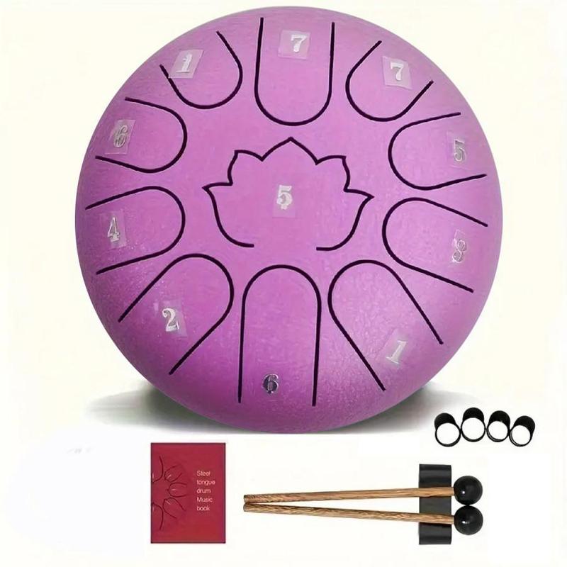 6 Inch 11 Note Hand Drum Set, 1 Set Steel Tongue Drum & Mallets & Mallet Holder & Sticker & Music Sheet, Musical Instrument for Meditation, Yoga & Camping