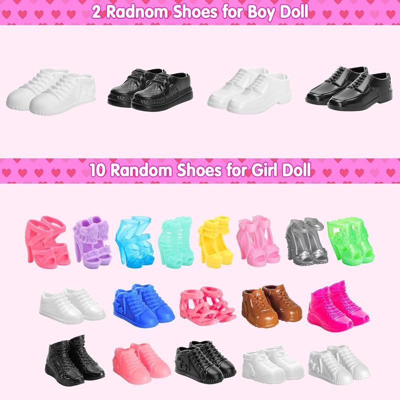 BARWA Lot 22 pcs Random Doll Clothes and Shoes Set for 11.5 inch Doll, Includ 3 PCS Boy Clothes + 5 Girl Clothes + 2 Girl Fashion Skirts + 2 Pairs for Boy Shoes + 10 Pairs of Girl Doll Shoes