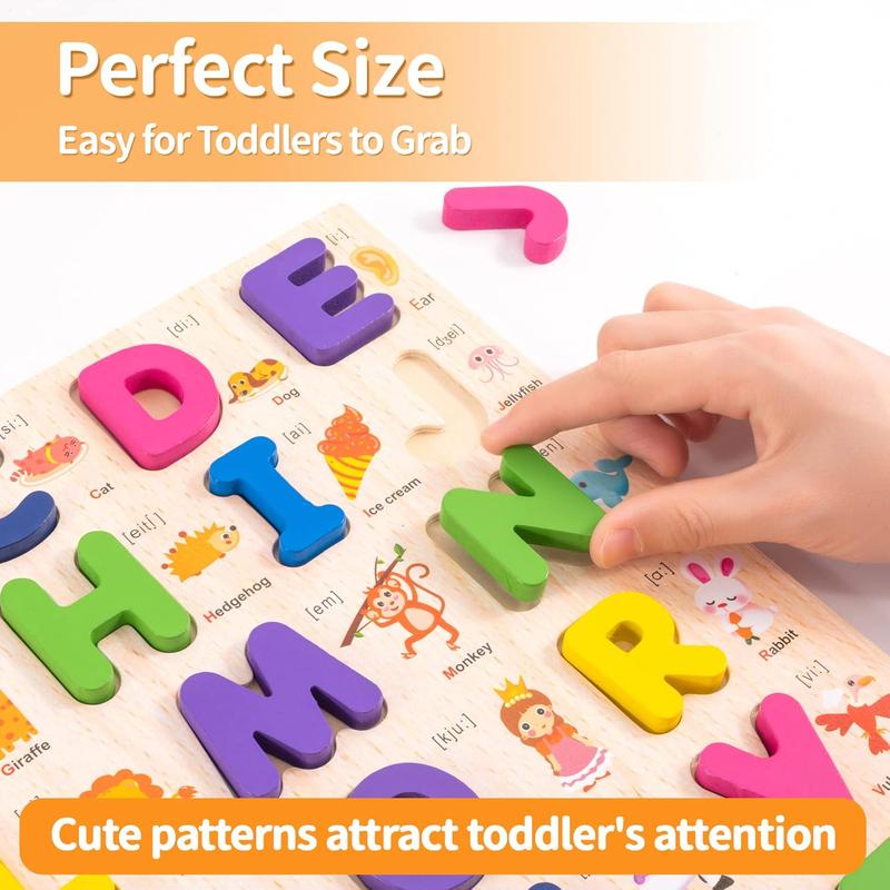 Wooden Alphabet Puzzle for Toddlers, 3 in 1 Lower Case Alphabet Letter Puzzles ABC Uppercase & Lowercase & Number Puzzle Set for Preschoolers Kids Ages 3-5 Alphabet Learning Educational Toy