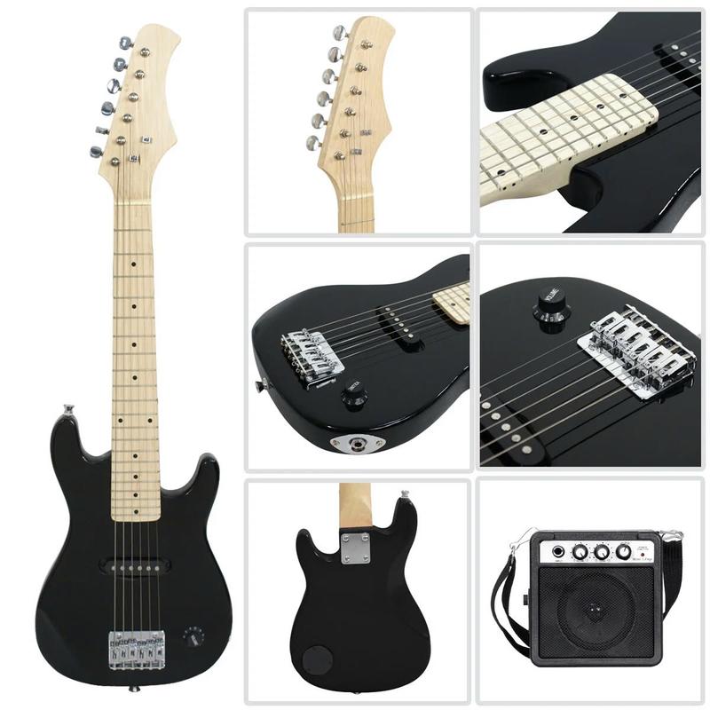 30-inch Kids Electric Beginner Guitar 3 4 Size W Amp & Accessories Pack, Right-Handed Black - YOUTH MUSIC