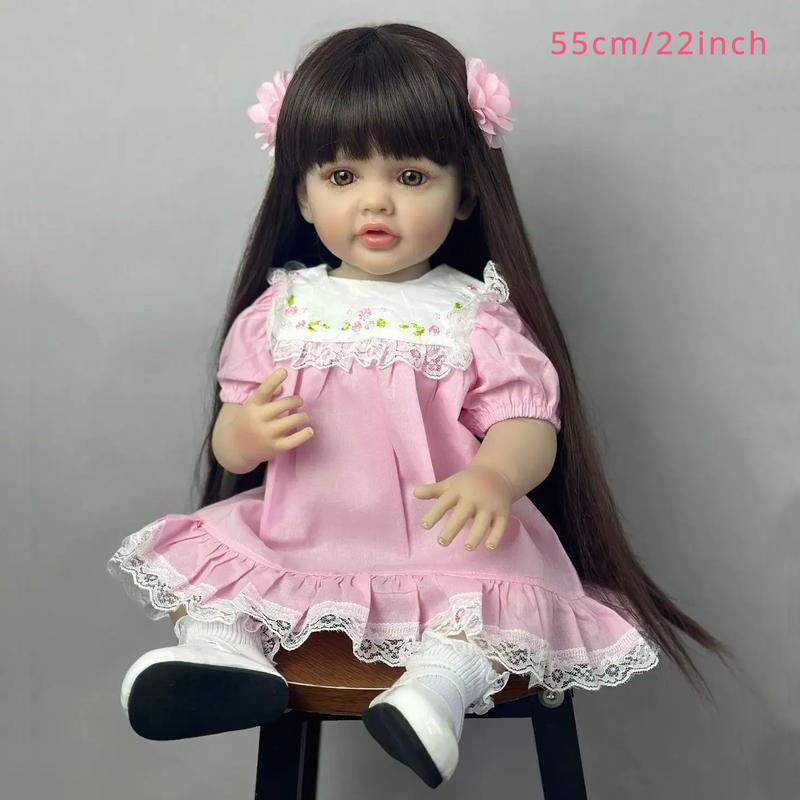 55cm Soft Silicone Reborn Baby Girl Doll Lifelike 22inch Princess Toddler Newborn Bebe Art Birthday Gift Toy for Children