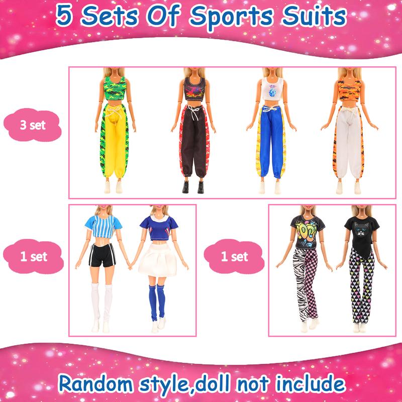 BARWA 28 Pcs Doll Sport Suits and Accessories Including Hooded Sports Suit Casual Outfits Tops and Pants Tennis Suit Set and Tennis Racket Skate Accessories for 11.5 Inch Girl Dolls