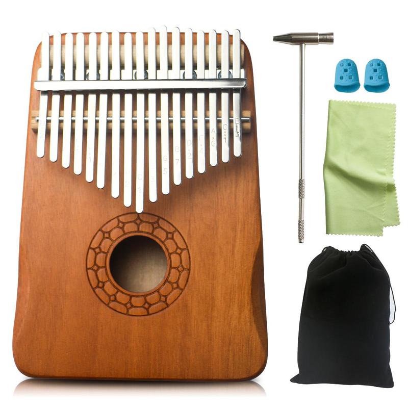 Thumb Piano Set, 1 Set Mini Finger Piano Set Includes Kalimba Thumb Piano & Keyboard Stickers & Polishing Cloth & Tuning Hammers & Finger Covers & Storage Bag