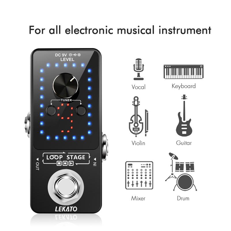 LEKATO Guitar Looper Pedal, Effect Pedal with Tuner Function, Looper Pedal Loops 9 Loops 40 minutes Record Time, with USB Cable and 9V 0.6A Pedal Power Supply Adapter