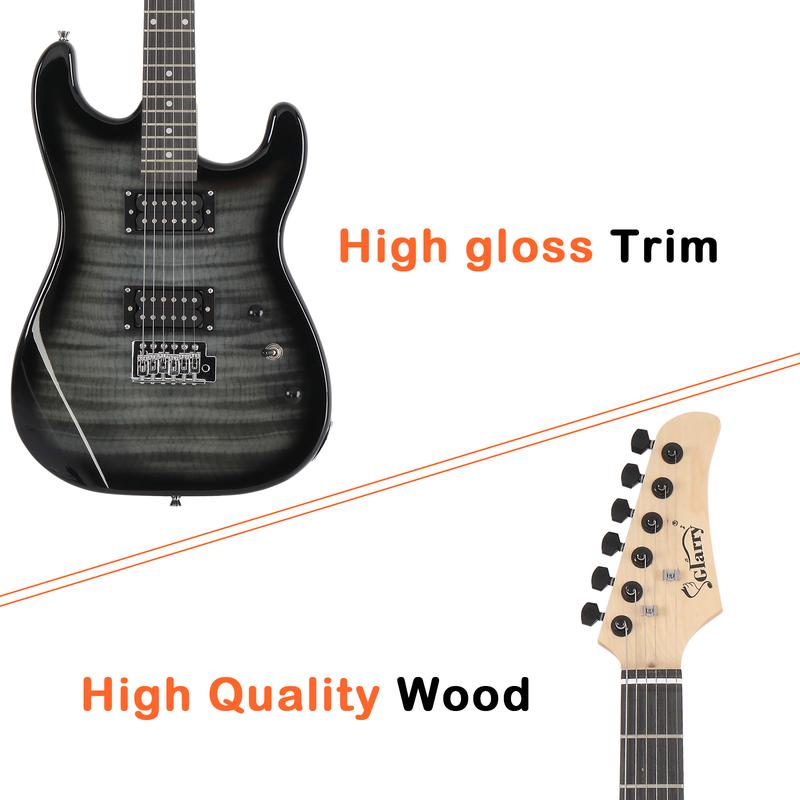 Glarry GST Stylish H-H Pickup Tiger Stripe Electric Guitar Kit with 20W AMP Bag Guitar Strap Black