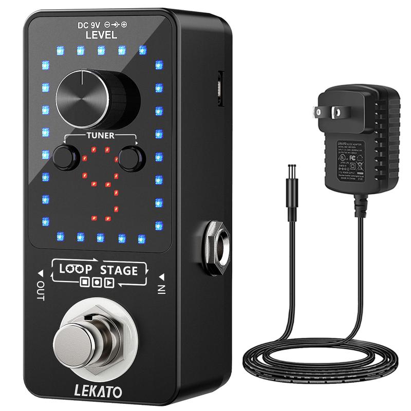 LEKATO Guitar Looper Pedal, Effect Pedal with Tuner Function, Looper Pedal Loops 9 Loops 40 minutes Record Time, with USB Cable and 9V 0.6A Pedal Power Supply Adapter