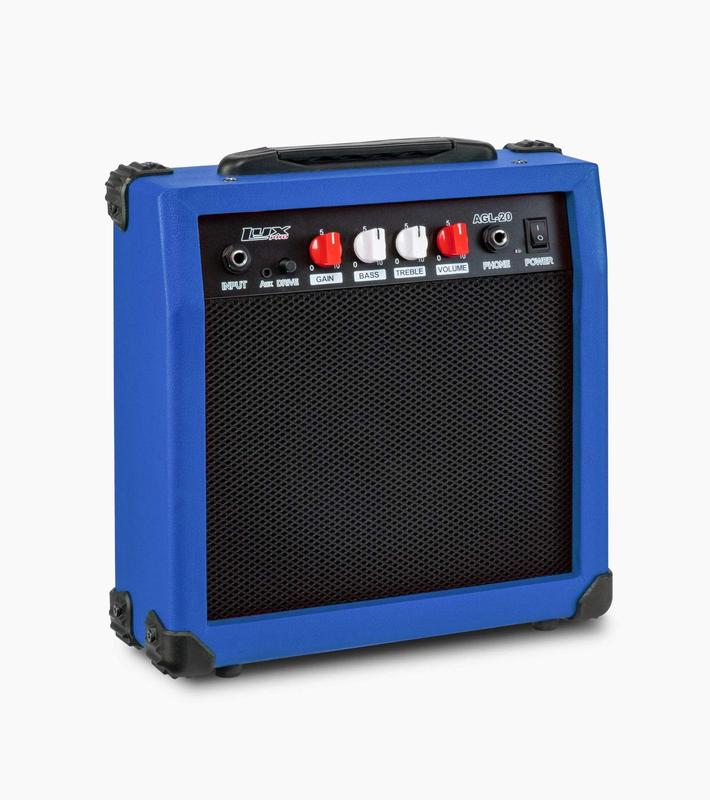 LyxPro Guitar Amp 20 Watt Amplifier Built in Speaker Headphone Jack and Aux Input Includes Gain Bass Treble Volume and Grind