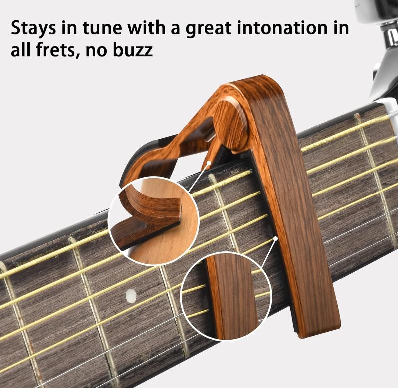 Guitar Capo, Guitar Picks, Guitar Accessories with Guitar Tuner, Capo for Acoustic Guitar, Bass, Buzzing-Free, Quick Release, Guitar Tuner Clip on for Guitar, Violin, Bass, Ukulele Chromatic, Rosewood