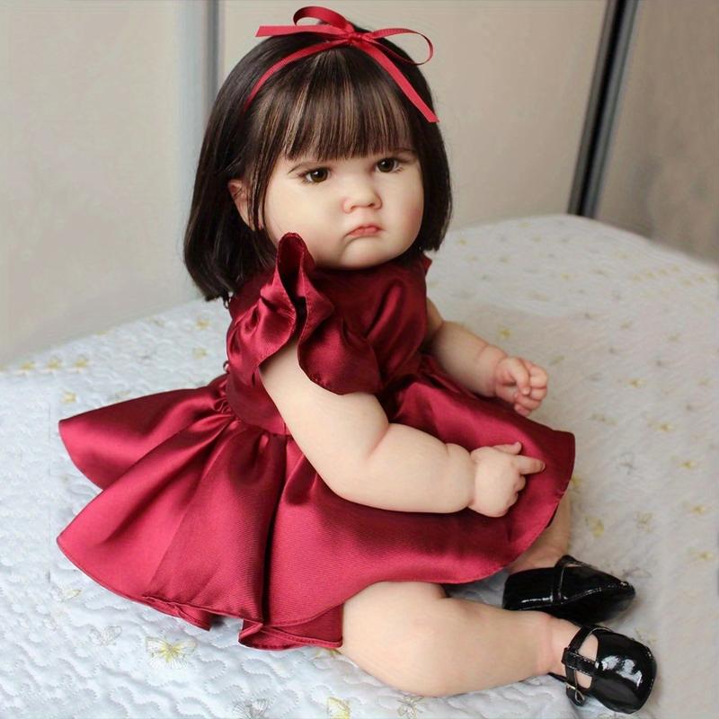 Reborn Baby Doll, 24-Inch Lifelike Princess with Soft Vinyl Limbs and Cloth Body, Red Dress, Ideal for Ages 3+, Collectible Vinyl Baby Doll for Play and Gifts